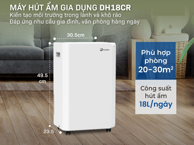 Máy hút ẩm dân dụng Fujihaia DH18CR - Hàng chính hãng