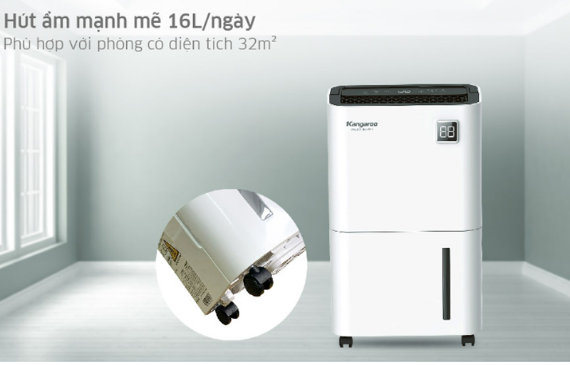 Khả năng hút ẩm 16 lít trong 24 giờ, phù hợp diện tích 20-32m2