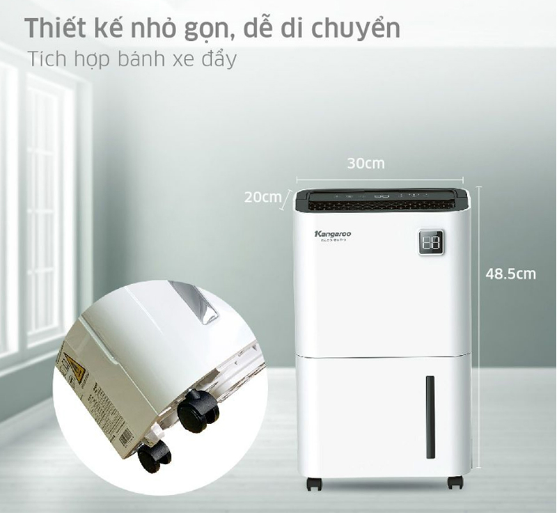 Thiết kế nhỏ gọn, có bánh xe thuận tiện cho việc di chuyển
