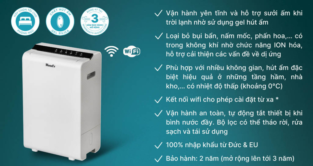 Tính năng nổi bật của máy hút ẩm kèm lọc không khí Wood’s WDD90 