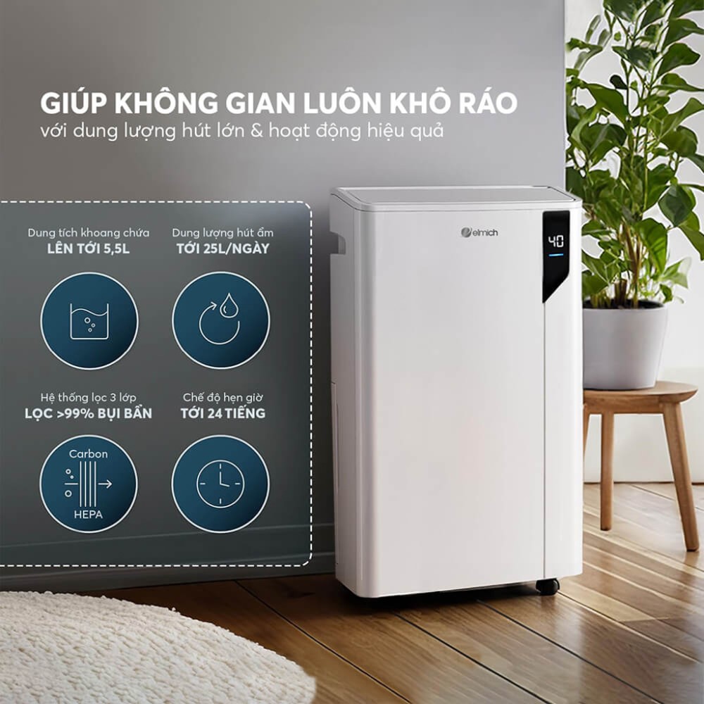 Máy hút ẩm kèm lọc không khí Elmich DE-8581 - Hàng chính hãng