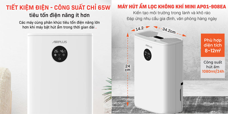 Máy hút ẩm lọc không khí Airplus AP01-908EA - Hàng chính hãng