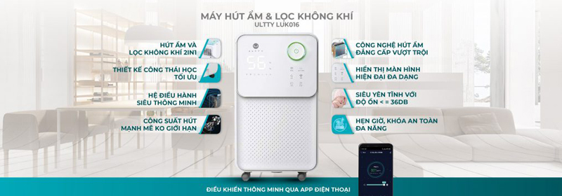Máy hút ẩm và lọc không khí Ultty LUK016 có nhiều tính năng thông minh