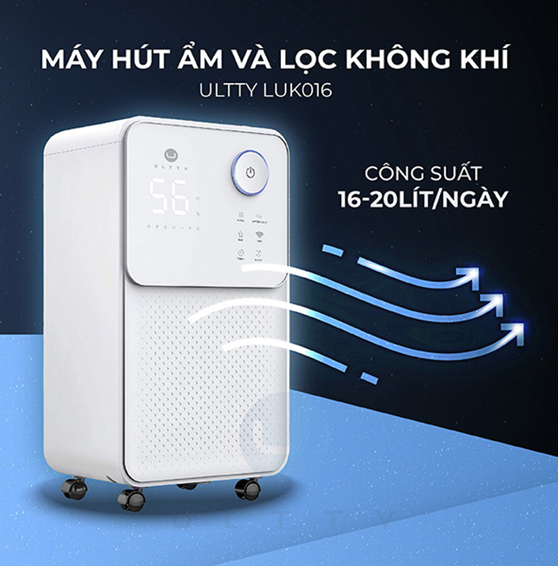 Công suất hút ẩm từ 16- 20 lít/ngày, thích hợp sử dụng cho diện tích từ 30- 50m2