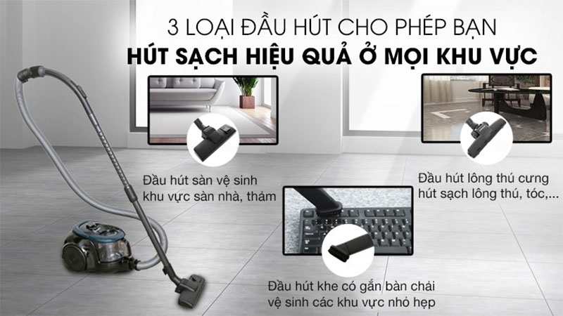 Thiết ké đầu hút của Máy hút bụi Samsung VC18M21M0VN/SV-N