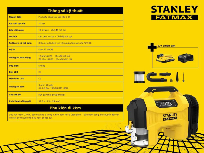 Máy hút bụi bơm hơi Stanley Fatmax SL2015-001 - Hàng chính hãng