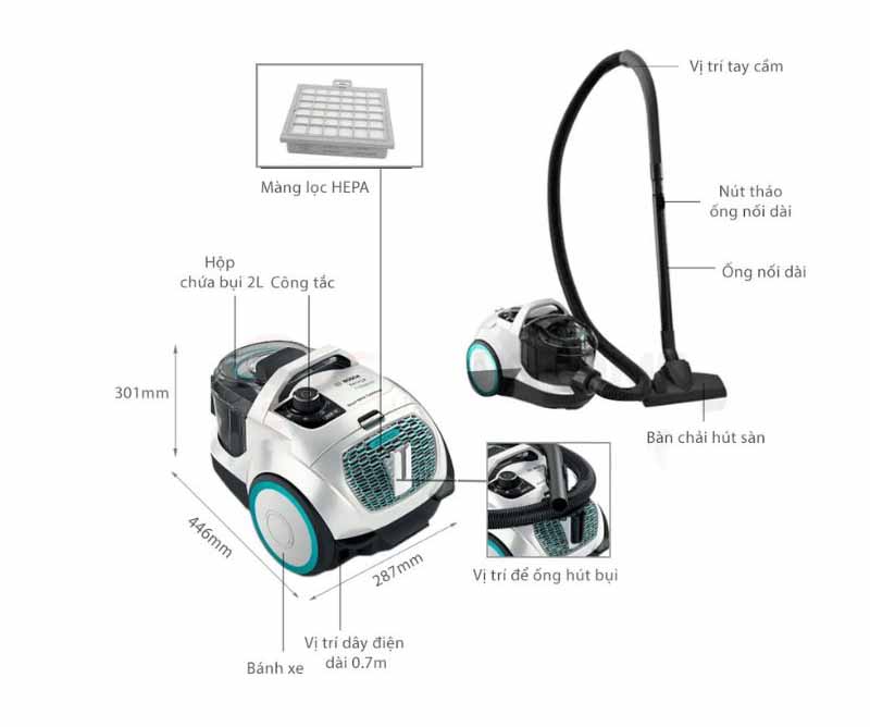 Máy hút bụi Bosch BGS21WHYG - Hàng chính hãng