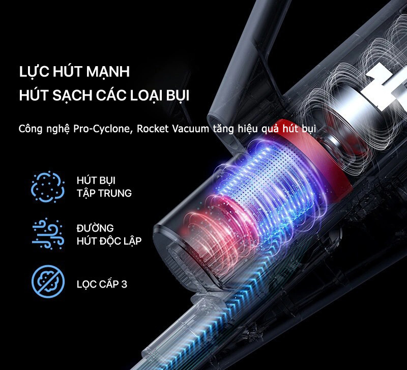 Công suất 400W tạo ra lực hút lên đến 12.000Pa, nhanh chóng làm sạch mọi bề mặt.