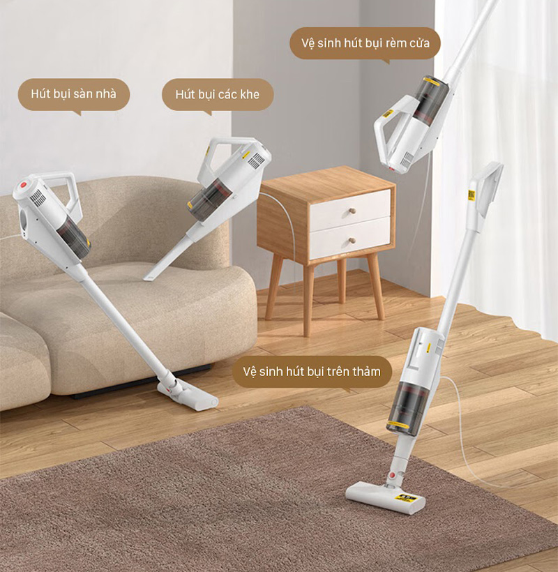  Làm sạch bụi bẩn ở nhiều bề mặt như sàn nhà, trong xe ô tô, cầu thang, rèm cửa, 