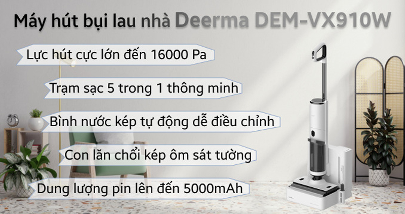 Máy hút bụi không dây Deerma VX910W - Hàng chính hãng