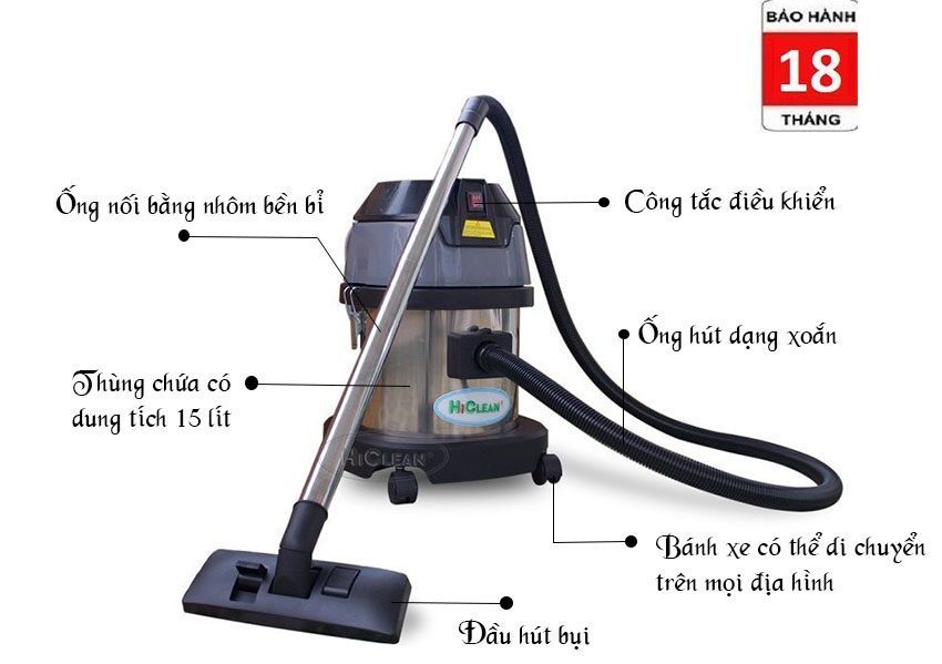 Máy hút bụi công nghiệp Hiclean HC15 NEW - Hàng chính hãng