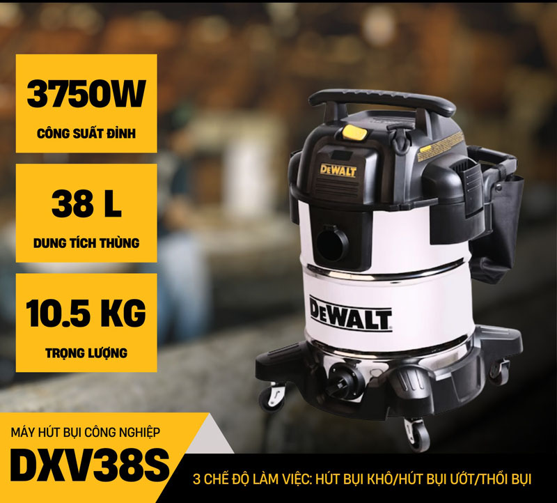 Có 3 chức năng làm việc, bao gồm: hút bụi khô, hút nước và thổi.