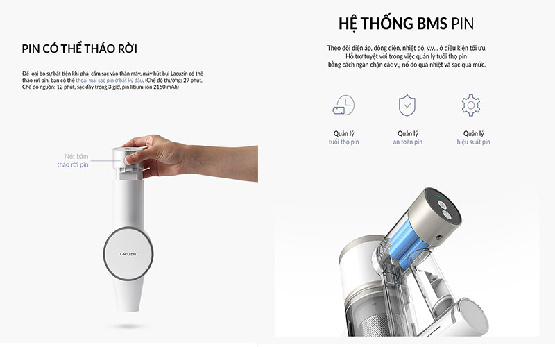 Máy hút bụi kép không dây Lacuzin LCZ2116 - Hàng chính hãng