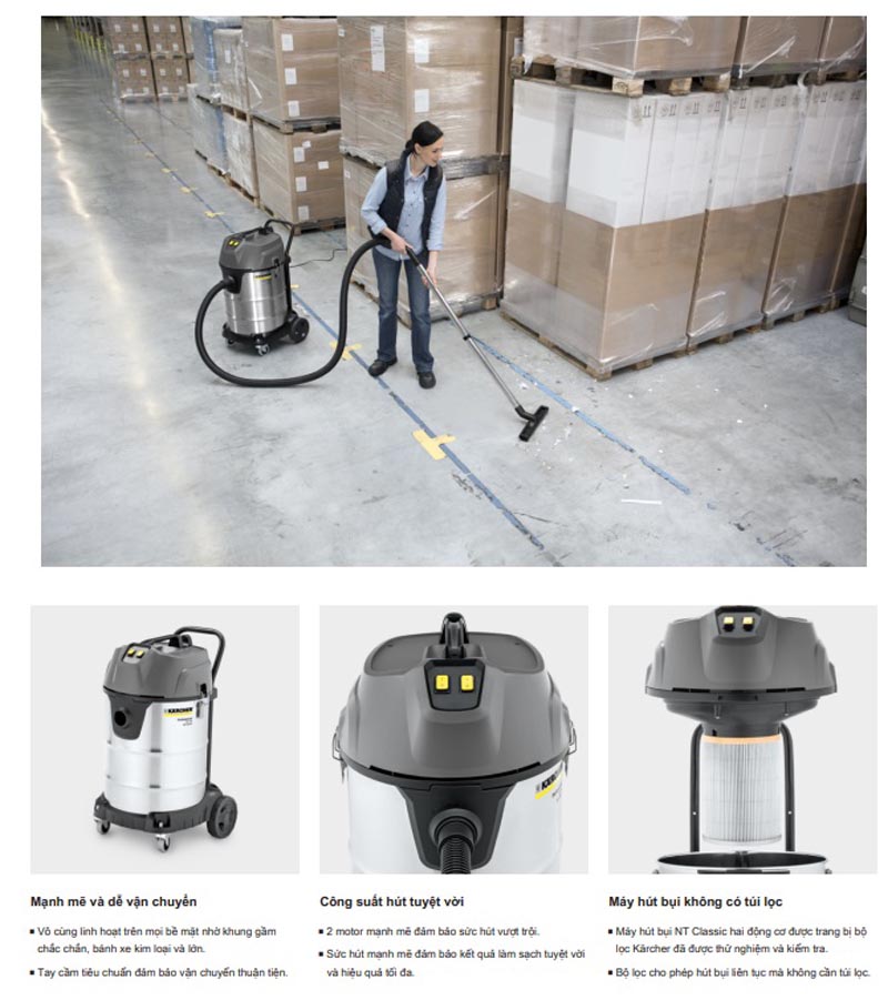 Máy hút bụi khô và ướt Karcher NT 70/2 Me Classic - Hàng chính hãng