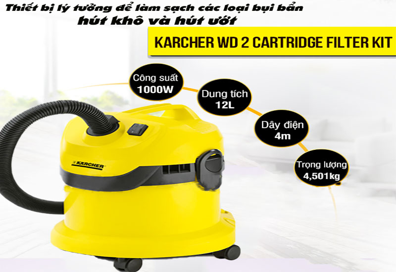 Máy hút bụi khô và ướt Karcher WD 2 Cartridge Filter Kit - Hàng chính hãng