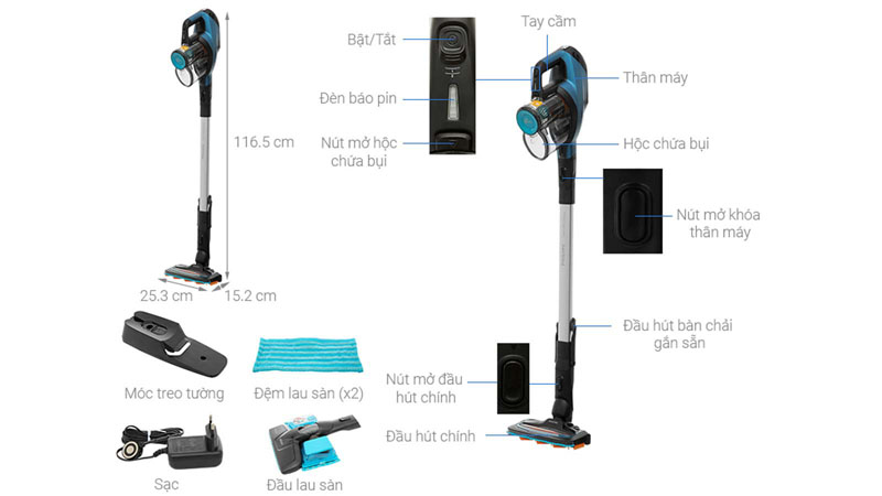 Cấu tạo của máy hút bụi không dây Philips SpeedPro Max XC8045/01