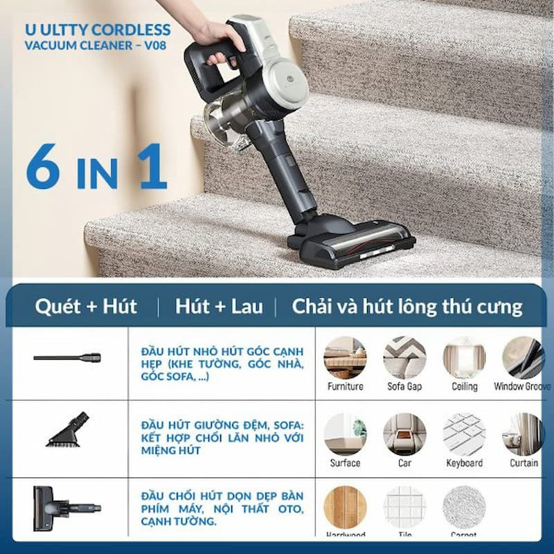 Máy hút bụi lau nhà không dây Ultty V08 - Hàng chính hãng