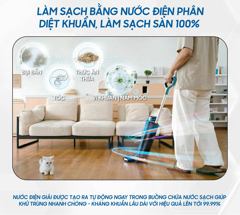 Khử khuẩn bằng điện phân nước sạch, diệt khuẩn đến 99,99%  nấm mốc, virus, vi khuẩn