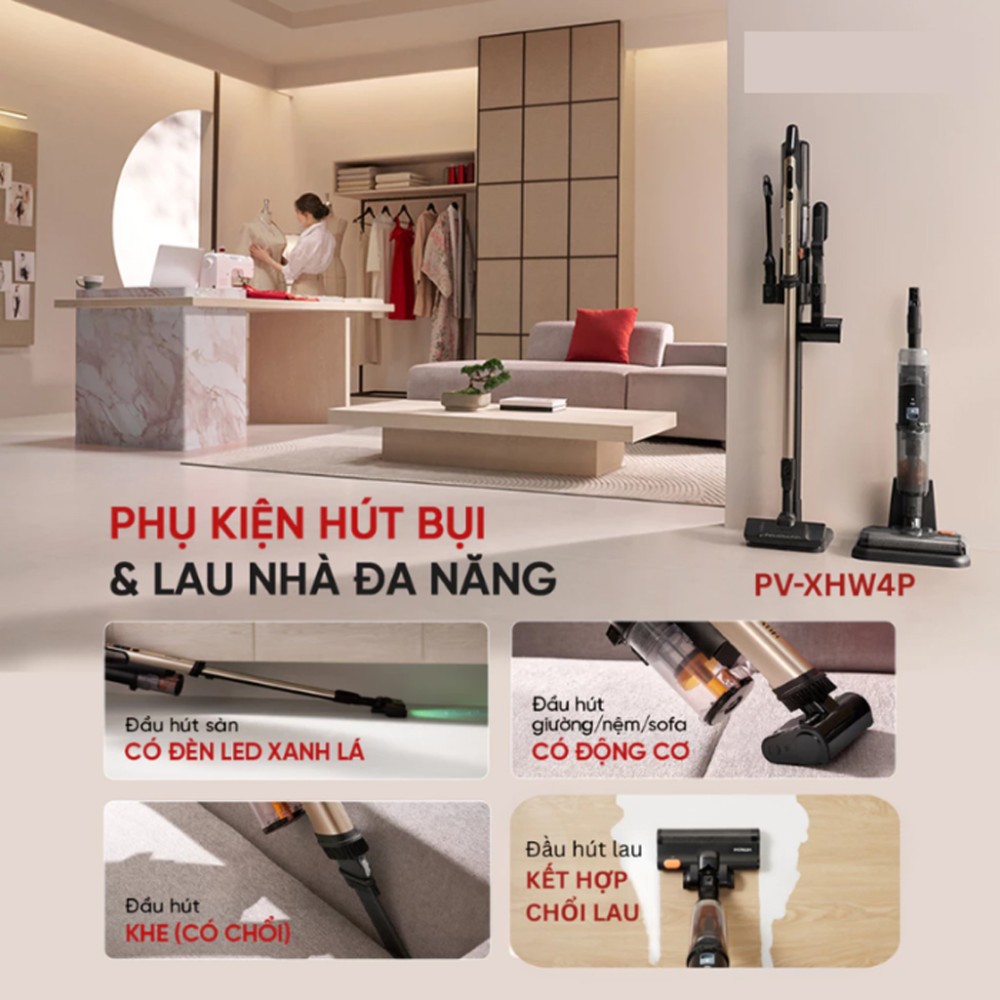 Máy hút bụi lau sàn Hitachi PV-XHW4P - Hàng chính hãng