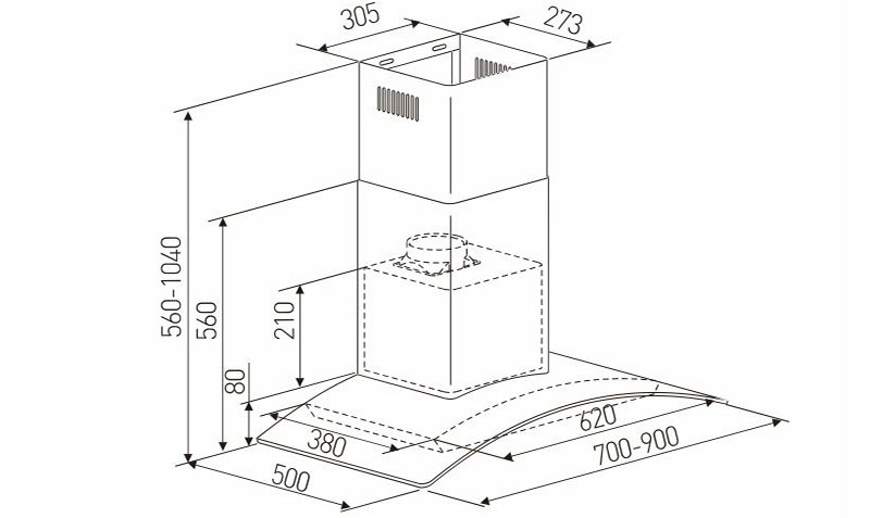 Kích thước của Máy hút khói khử mùi Arber AB700L
