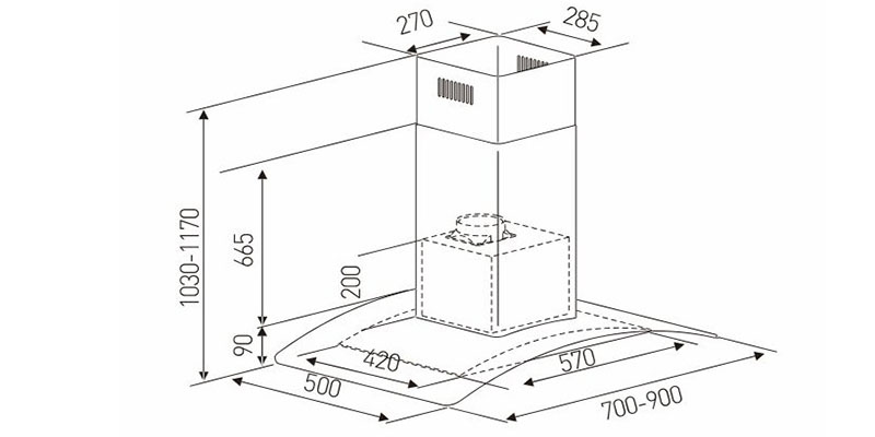 Kích thước của Máy hút khói khử mùi Arber ABTM06
