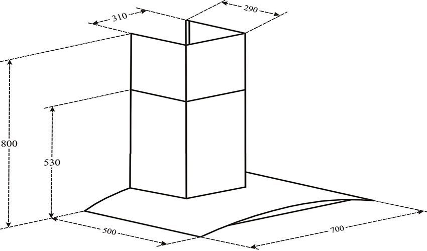 Kích thước của Máy hút khói khử mùi Binova BI-58-GT-07
