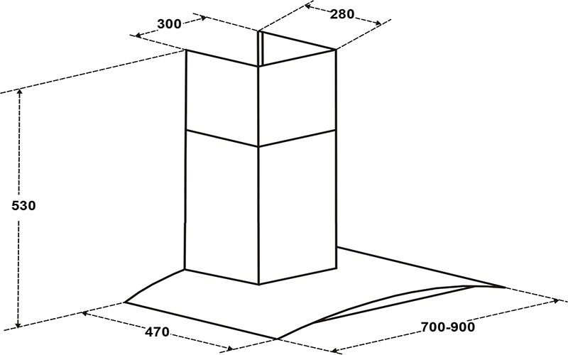 kích thước của Máy hút khói khử mùi Binova BI-76-ISO-07
