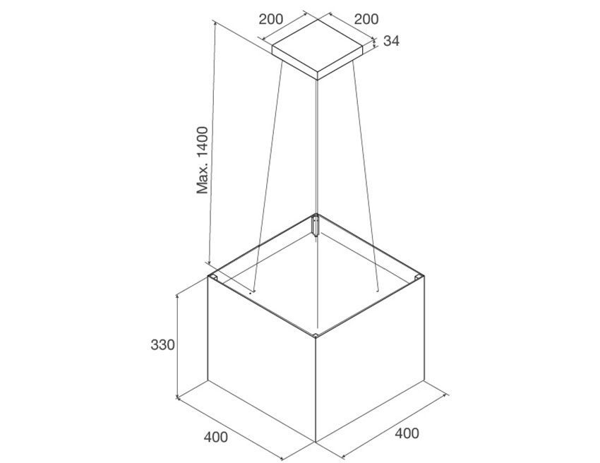 Kích thước của máy hút khói khử mùi Malloca CONCRETE K-400BR
