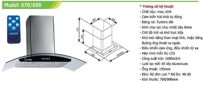 Máy hút khói khử mùi Sevilla SV-670 - Hàng chính hãng