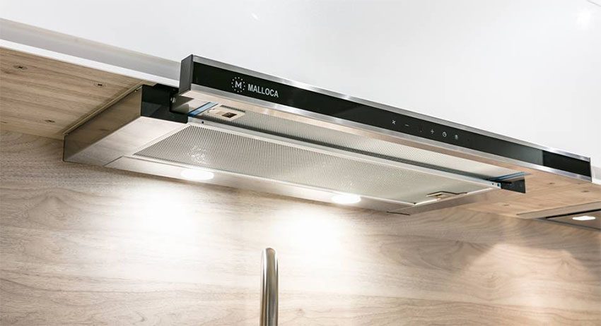 Máy hút khói khử mùi âm tủ Malloca K1507 TC  với 2 đèn Halogen chiếu sáng