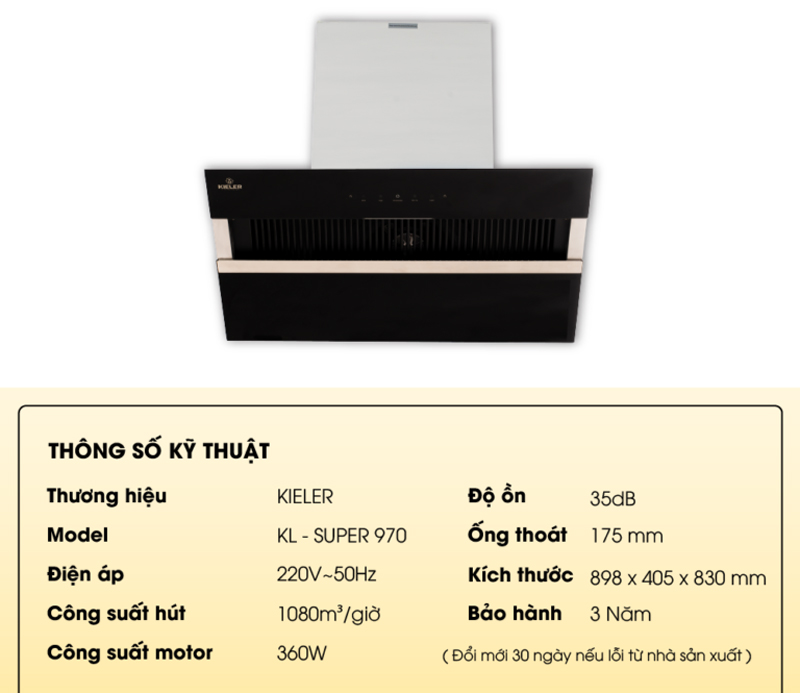 Máy hút khói khử mùi Kieler KL-SUPER 970 - Hàng chính hãng