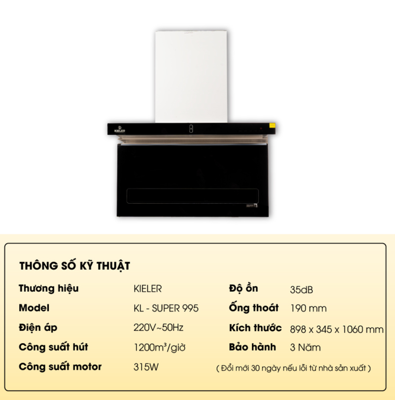 Máy hút khói khử mùi Kieler KL-SUPER 995 - Hàng chính hãng