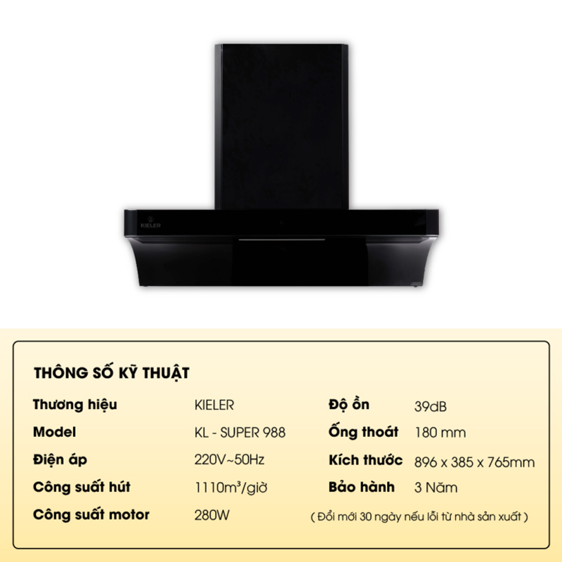 Máy hút khói khử mùi Kieler KL-SUPER 998 - Hàng chính hãng