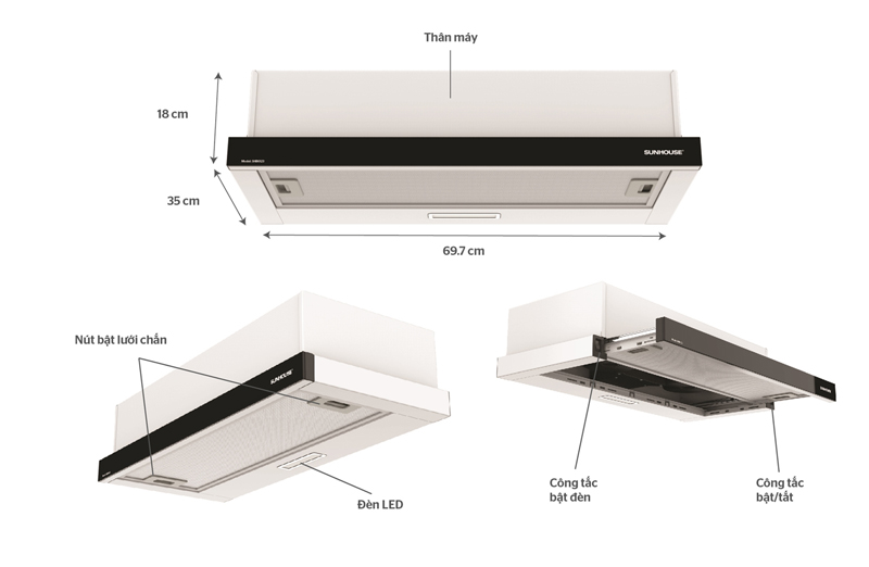 Máy hút mùi âm tủ Sunhouse SHB6123 - Hàng chính hãng