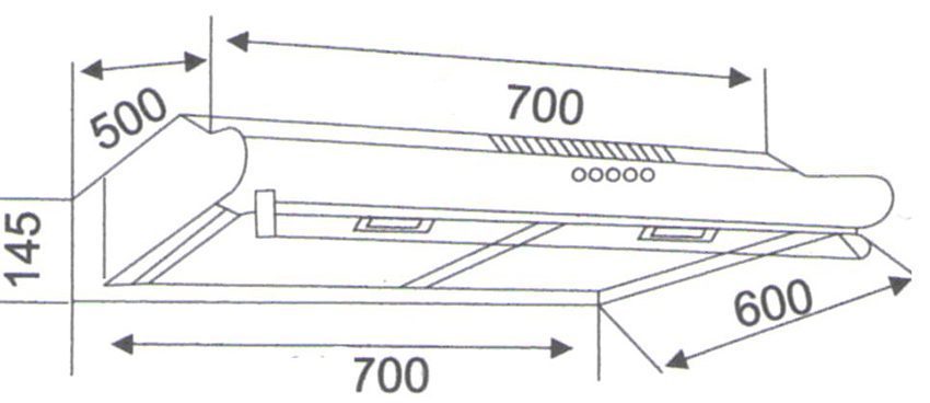 Kích thước lắp đặt của máy hút mùi Binova BI-23-I-07