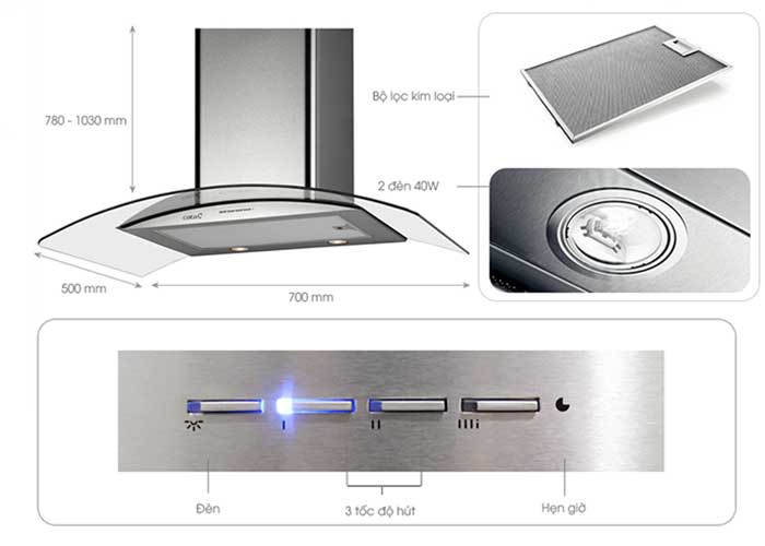 Máy hút khói Cata GAMMA GLASS 70