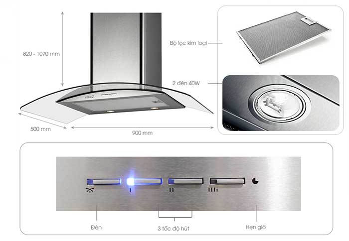 Máy hút khói Cata GAMMA GLASS 90