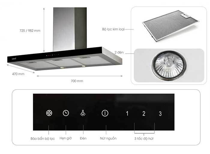 Máy hút mùi Cata MIDAS BK 70 - Hàng chính hãng