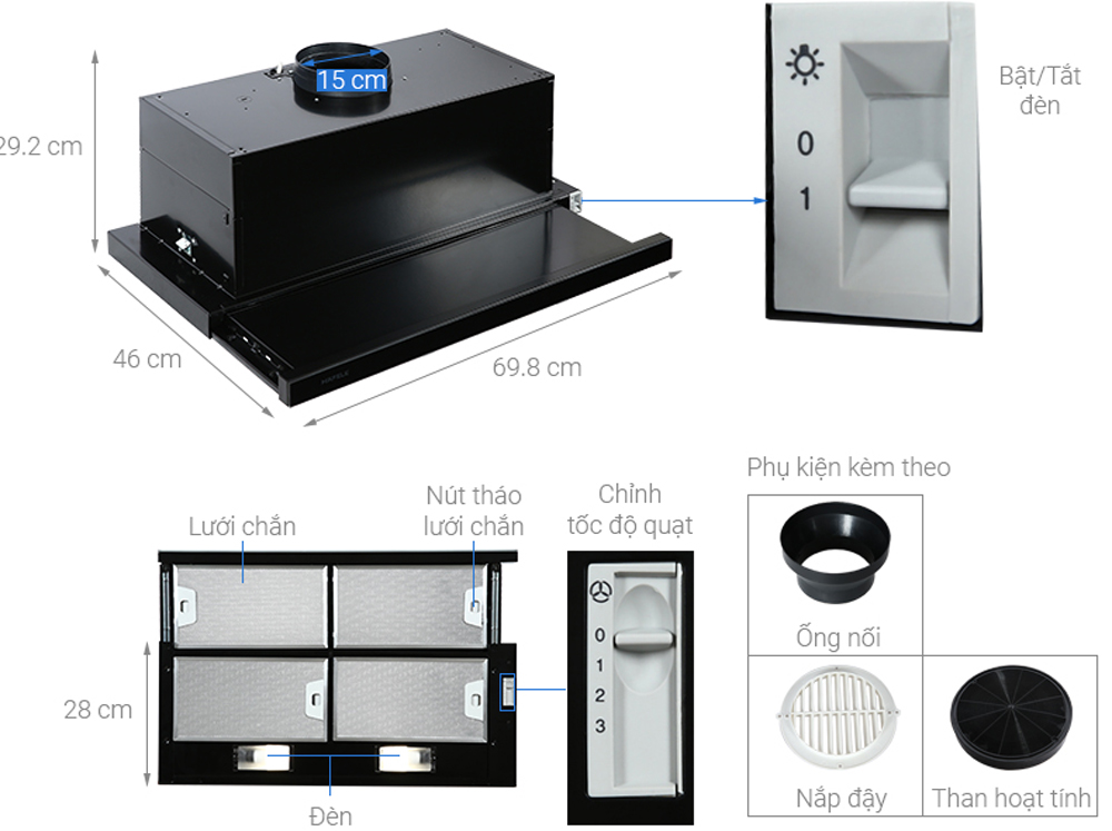 Máy hút mùi âm tủ Hafele HH-SG70A 533.89.021 - Hàng chính hãng