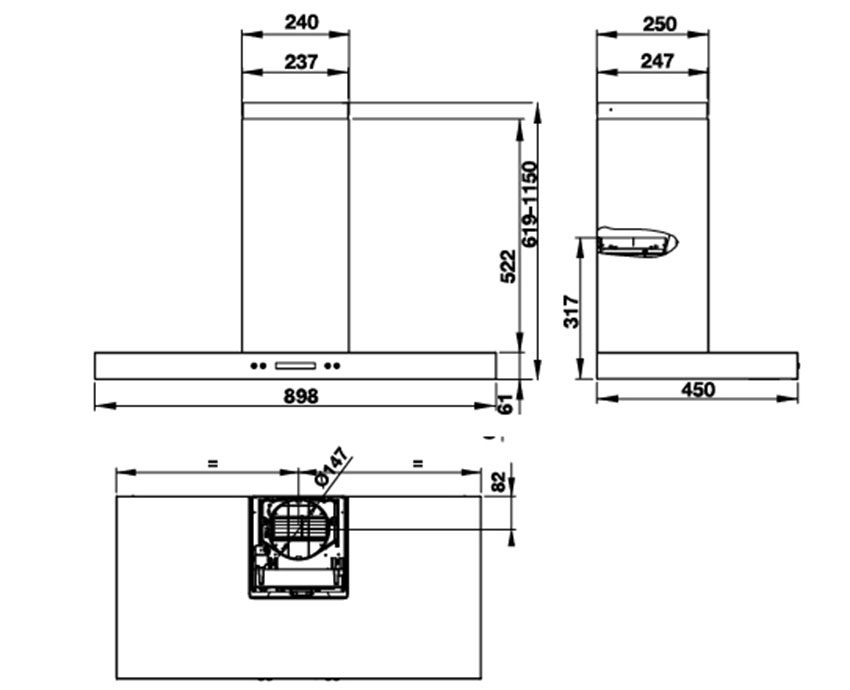 Thông số kĩ thuật của máy hút mùi Hafele HH WI90B 539.81.175