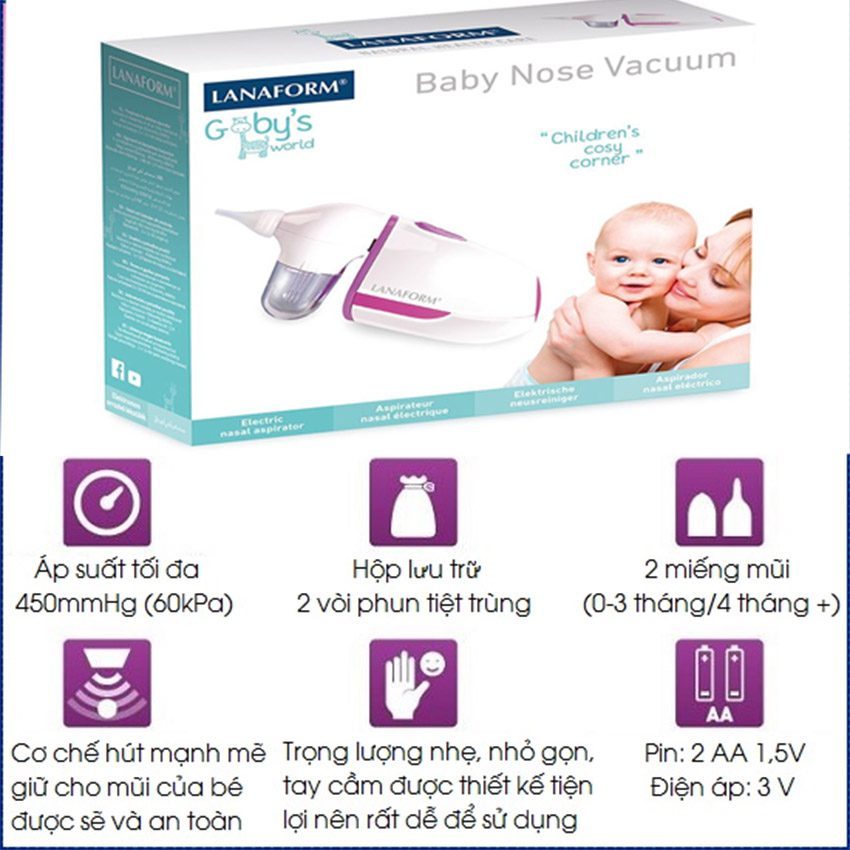 Máy hút mũi Lanaform BABY NOSE VACUUM LA131103 - Hàng chính hãng