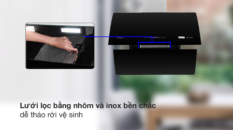 Lưới lọc bằng nhôm và inox bền đẹp, dễ tháo rời để vệ sinh