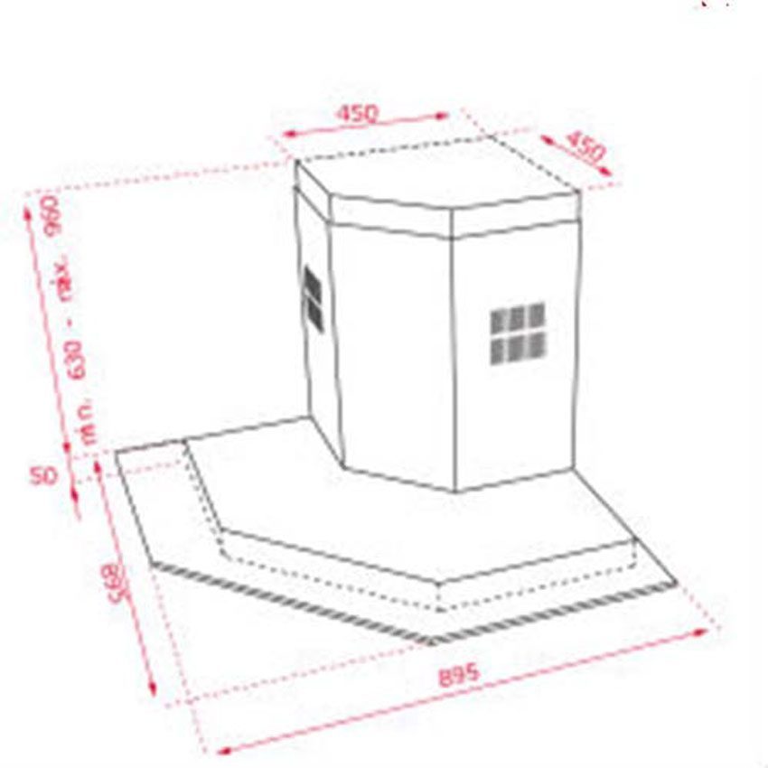 Kích thước lắp đặt của máy hút mùi Teka DQ2 985