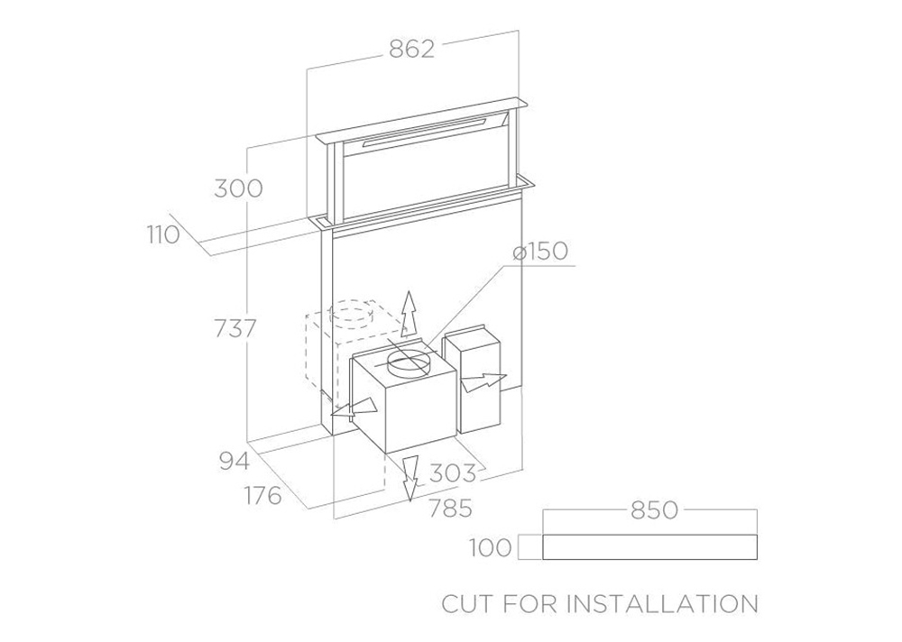 Máy hút mùi âm bàn Elica GETUP CAST IRON/A/90 - Hàng chính hãng
