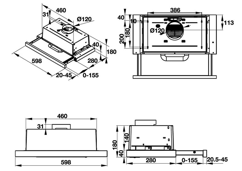 Thiết kế hiện đại của máy hút mùi âm tủ Hafele HH-S60A 533.89.001