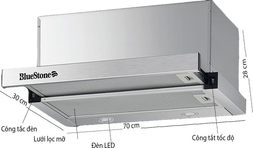 Máy hút mùi âm tủ Bluestone HOB-8725 - Hàng chính hãng