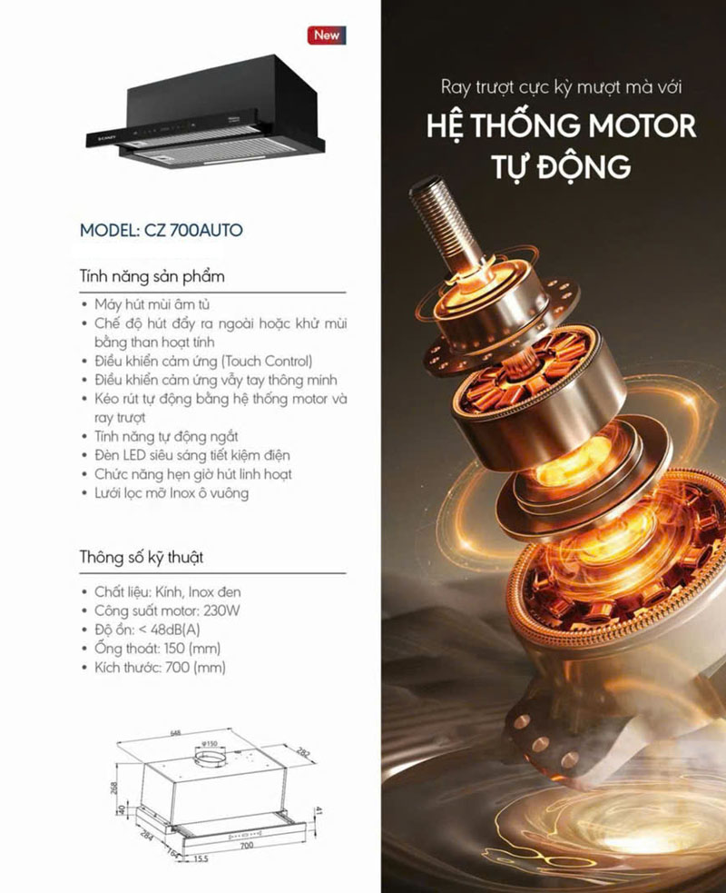 Máy hút mùi âm tủ Canzy CZ-700AUTO  - Hàng chính hãng