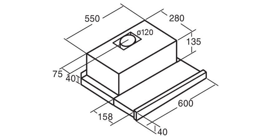 Kích thước của máy hút mùi âm tủ Cata TF-5060 EX