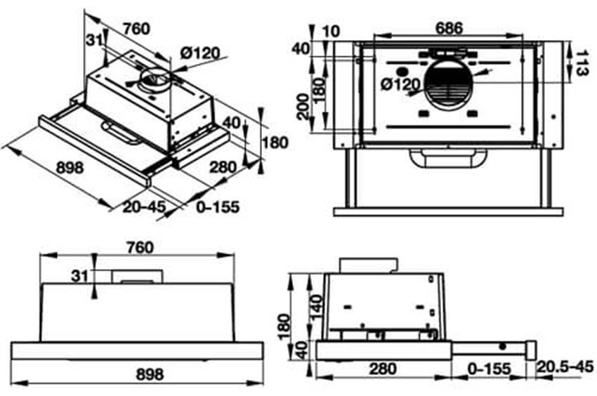 Máy hút mùi âm tủ Hafele HH-TI90D/539.82.443 - Hàng chính hãng