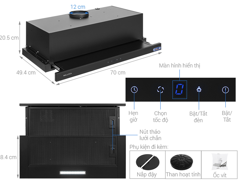 Máy hút mùi âm tủ Malloca MH-70BTC - Hàng chính hãng